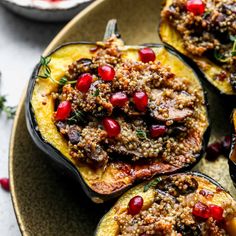 stuffed acorns with meat and pomegranate on a plate