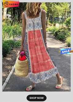 Casual Ethnic Square Neck Sleeveless Loose Dresses Casual Sleeveless Dress With Boho Print, Casual Sleeveless Dresses With Boho Print, Casual Sleeveless Boho Print Dresses, Casual Patchwork Sleeveless Dress For The Beach, Sleeveless Boho Print Patterned Dress, Casual Patchwork Sundress, Casual Beach Sundress With Patchwork, Casual Patchwork Sundress For Vacation, Casual Patchwork Sleeveless Dress For Vacation