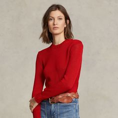 Jumper For Women, Sweater Ralph Lauren, Women Ralph Lauren, Ootd Inspo, Jumpers And Cardigans, Crewneck Sweater, Jumpers For Women, Cotton Yarn, Crew Neck Sweater