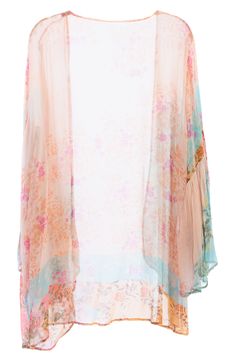 Hit the beach or kick it poolside in this flowy, semi-sheer kaftan that features an allover floral pattern, ruffled kimono-inspired sleeves and a sharkbite hem. Kimono-inspired sleeves 100% viscose Hand wash, line dry Imported Spring Beachwear Chiffon Cover-up, Spring Chiffon Beachwear Cover-up, Spring Sheer Beach Cover-up, Sheer Cover-up For The Beach, Spring Sheer Cover-up For Beach, Chiffon Beach Cover-up For Spring, Bohemian Flowy Cover-up For Daywear, Flowy Breezy Cover-up For Spring, Bohemian Chiffon Beach Cover-up