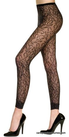 Adult Black Lace Footless Tights - 80's 80's Costume, Leg Warmers Leggings, Apple Costume, Tattoo Leggings, Net Leggings, Nightclub Dress, Holiday Party Dress, Lace Leggings, Footless Tights