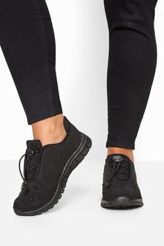 Black Embellished Drawcord Trainers In Extra Wide Fit | Yours Clothing Cheap Trendy Cami Dresses, Cheap Cami Vest Top, Cheap Trendy Fitted Heels, Cheap Black Shorts For Spring, Cheap Trendy Spring Shorts, Trendy Cheap Shorts For Party, Cheap Trendy Shorts, Trendy Cheap Shorts, Tall Black Boots Cheap