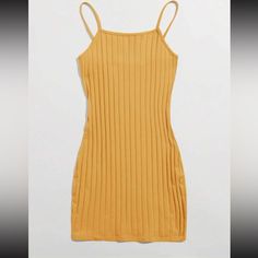 Shein Ribbed Knit Cami Dress Plain Ribbed Knit Spaghetti Strap Cami Style /Very Short Pencil /Slim Fit/Slight Stretch Excellent Condition- Never Worn- No Holes Or Stains Color Is More Of A Mustard Yellow Casual Ribbed Mini Dress With Spaghetti Straps, Casual Yellow Ribbed Dress, Dresses Shein, Shein Dress, Shein Dresses, Stain Colors, Cami Dress, Mustard Yellow, Ribbed Knit