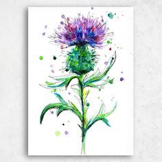 a watercolor painting of a purple flower