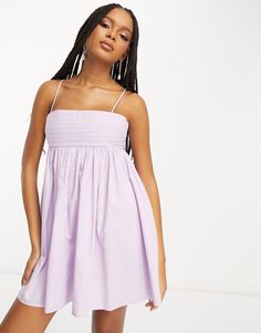 Dresses by ASOS DESIGN Daywear dressing done right Square neck Tie straps Shirred, stretch panel to back Regular fit Preppy Summer Dress, Purple Sundress, Style Inspiration Spring Summer, Rush Dresses, Casual Preppy Outfits, Mini Sundress, Purple Mini Dresses, Basic Outfits, Preppy Outfits