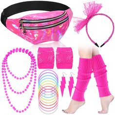 PRICES MAY VARY. Girls Women 80s Accessories: this girls 80s accessories set consists of 1 piece of holographic 80s fanny pack, 1 pair of neon leg warmers, 1 pair of fishnet gloves, 1 pair of earrings, 1 piece of lace headband, 1 piece of necklace and 10 pieces of silicone bracelets, meeting your outfit dress up needs for 80s theme party Material Information: the fanny pack for women is made of PU leather material, featuring waterproof and lightweight, reliable to use; The leggings socks are mad Outfit Sets For Women, Neon Retro, 80s Costume, Lace Headband, Leggings And Socks, Leg Warmer, Tutu Costumes, Lace Headbands, 1980s Fashion