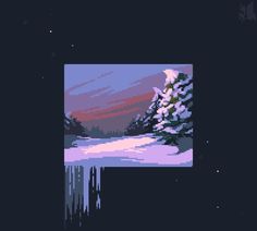 an old - school video game screen with the image of a snowy landscape and trees