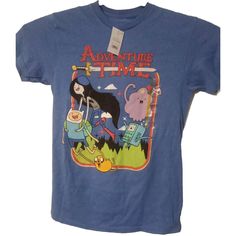 Express Your Love For Adventure Time With This Cool Graphic T-Shirt From Isaac Morris. The Shirt Features A Crew Neckline, Short Sleeves, And A Regular Fit, Making It Perfect For Any Casual Occasion. The Royal Heather Blue Color Adds A Touch Of Elegance And The Graphic Print Of Your Favorite Adventure Time Characters Makes It A Must-Have For Any Fan. Made Of Polyester And Cotton, This T-Shirt Is Machine Washable For Easy Care. Available In Size Small, This Shirt Is Perfect For Men Who Want To Sh Fun Blue Short Sleeve Shirt, Fun Blue Crew Neck Shirt, Fun Blue Tops With Screen Print, Blue Short Sleeve Shirt With Screen Print, Fun Blue Screen Print Tops, Fun Blue Shirt With Letter Print, Fun Blue Crew Neck Top, Blue Crew Neck Fun Tops, Blue Crew Neck Top With Fun Style