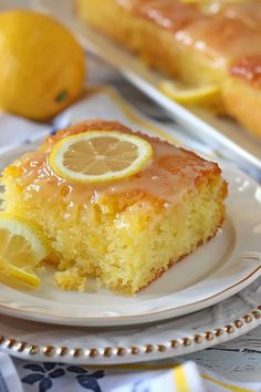 a slice of lemon cake on a plate