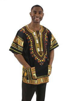 Bring a bit of ethnic style to your day with these new dashikis. Each one pays homage to the African dashiki while being at an affordable price. 3X fits up to 72 inch chest African Print For Men, African Dashiki Shirt, Dashiki Shirt, African Wear Styles For Men, African Dashiki, Festival T Shirts, African Wear, African Attire, African Clothing