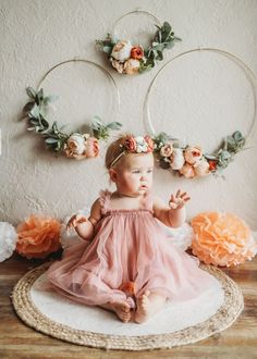 "These gorgeous peach floral hoops are the perfect touch to add to a baby nursery or girl's room. Add a feminine touch to your bridal shower or wedding backdrop or give as a gift to your best friend, sister or mother. They also make a great backdrop for photography studio sessions! Set of 3 set Includes one of each: 19\" 14\" 8 The above are sizes of the hoop without florals. With added florals it can add 2-4 inches of diameter. Florals include: Green eucalyptus spray Green lambs ear Peach peoni Peach Backdrop, One Sweet Peach, Wildflower Birthday Party, Floral Hoop Wreath, Peach Baby Shower, Peach Peonies, Peach Party, 1st Birthday Photoshoot