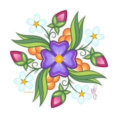 a colorful flower with leaves and flowers on it