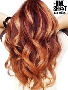 Red Hair Gold Highlights, Summer Red Balayage Hair, Red Orange Hair With Blonde Highlights, Copper Hair Color With Blonde Highlights, Multidimensional Red Hair, Orange Copper Hair Color With Highlights, Cooper Blonde Balayage, Blonde And Orange Hair Highlights, Copper Red And Blonde Hair Color