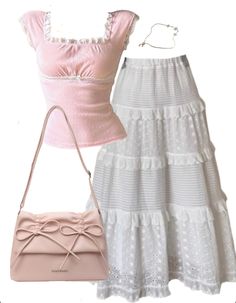 Modest European Outfits, Casual Eating Out Outfit, Coquette Outfits For Summer, Laundry Day Outfit, Light Color Outfits, Cute Summer Party Outfits, White Top Outfit Ideas, Softie Outfits, Maxi Skirt Fit