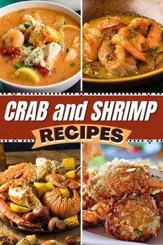 crab and shrimp recipes are featured in this collage