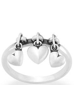 From James Avery&#x2C; this ring features:Heart Drops Ring A reference to several designs of the same name&#x2C; this sterling silver dangle ring from James Avery features three tiny heart charms that move when you do. The different sizes of the hearts add graceful dimension.Sterling silverAvailable in whole and half sizes 4-10Approx. 0.06" widthCrafted in America using the world's finest materials. James Avery Dangle Rings, Dangle Ring, James Avery Rings, James Avery Charms, Modern Silver Jewelry, Bracelets Ideas, James Avery Jewelry, Post Grad, Sterling Silver Jewelry Rings