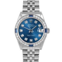 SKU#: 6827-SS-BLU-DIA-AM-4SPH-JBLPre-Owned Rolex 6827 Midsize 31mm Datejust Watch, Custom Blue Diamond Dial & Custom Sapphire and Diamond Bezel on Rolex Stainless Steel Jubilee Band Model#: 6827 Case: Rolex 31mm Stainless Steel Case Movement: Rolex Automatic 2030 Caliber Dial: Custom Blue Dial with Diamond Hour Markers (Not Made by Rolex) Bezel: Custom Sapphire and Diamond Bezel (Not Made by Rolex) Band: Rolex Stainless Steel Jubilee Band This Beautiful Watch Comes Fully Serviced, Polished, Time Blue Diamond Watch With Round Dial, Blue Diamond Watches For Formal Occasions, Formal Blue Diamond Watches, Blue Diamond Chronometer Watch For Formal Occasions, Blue Diamond Watch With Diamond Hour Markers For Anniversary, Formal Blue Diamond Watch With Chronometer, Blue Diamond Watch With Subdials, Blue Diamond Watch With Round Subdials, Blue Diamond Watch For Anniversary