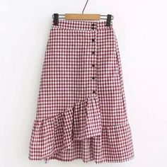 Women's Skirts Spring Korean Style Midi Knee Length Elegant Button High Waist Skirt Long Skirt Polyester Cotton Does Not Expand Plaid Print Skirt, Long Plaid Skirt, Ruffle Skirts, Long Midi Skirt, Look Boho Chic, Skirts Vintage, Printed Long Skirt, Elastic Skirt, Long Midi