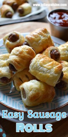 easy sausage rolls on a plate with ketchup