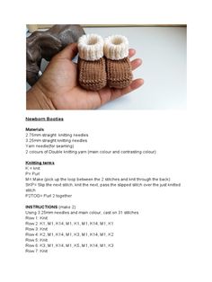 someone is holding their baby booties in the palm of their hand, with instructions on how to knit them