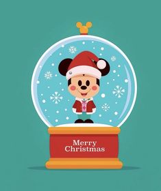 a christmas snow globe with mickey mouse in it and the words merry christmas written inside