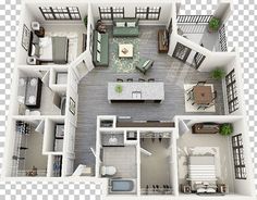 the floor plan of a two bedroom apartment with an attached kitchen and living room area