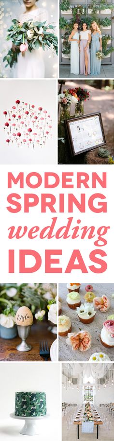 modern spring wedding ideas for the bride and groom to be featured in this postcard