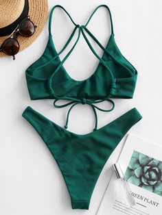 ZAFUL Textured Strappy High Leg Bikini Swimsuit  MEDIUM SEA GREEN , #Aff, #High, #Leg, #Strappy, #ZAFUL, #Textured #Ad Swimsuit 2024, Retro Bathing Suits, Zaful Bikinis, Matching Swimwear, Cute Bikinis, Swimwear Outfit, Sea Green