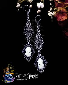 Add a touch of total goth vibes to your jewellery. Earring height 8,5cm including drop.  Stainless steel ear wires never rust and hypoallergenic. All copyrights and reproduction rights are reserved by Nature Spirits in 2017. No photographs or works may be reproduced or used in any way without the express written consent or permission from Nature Spirits. Thank you very much for visiting my shop. Please contact me if you have any questions. Care instructions: Always remove jewellery before shower Floral Goth, Witchy Clothes, Occult Witch, Goth Vibes, Witch Vibes, Gothic Witch, Nature Spirits, Romantic Lace, Victorian Gothic