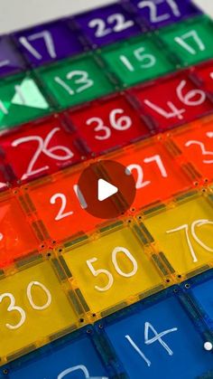 a close up of a colorful board game with numbers and times on the front side