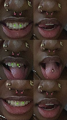 many different mouths and nose shapes with piercings on them