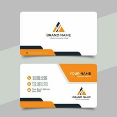 two business cards with an orange and black stripe on the bottom, one is for a company