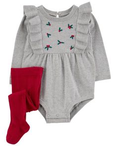 A charming, sweater knit bodysuit meets bright red tights in this 2-piece set that's made for holiday celebrations, photo ops and staying warm this winter. It features strong snaps at the legs for easy changes and a keyhole in the back that makes dressing so simple. Newborn Christmas Outfit, Red Tights, Baby Christmas Outfit, Baby Trend, Knit Bodysuit, Carters Baby