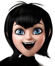 an animated girl with big blue eyes and black hair is smiling at the camera,