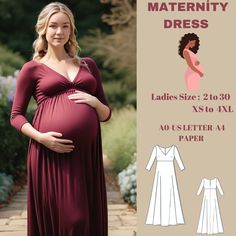 Hi-low Pregnancy Gown Dress Sewin Pattern  , available as an instant download (pdf) sewing pattern bundle with a range of size options, including plus sizes Maternity Gown Dress Sewing Pattern,Ladies Sizes ; US 2 to 30-Xs to4 XL ,Formatted A0, A4 ,US Letter Paper. ♥US Sizes: 2, 4, 6, 8, 10, 12, 14, 16, 18, 20, 22, 24, 26, 28, 30 ♥Standard Sizes: XS, S, M, L, XL, 2XL, 3XL, 4XL ♥These patterns are suitable for A4 and US Letter size papers. ♥Once your payment is processed, you will automatically receive download links for the pattern files. Please note that you can only download the files from a computer; they will not work on a phone or iPad. ♥This is a digital product. You will receive zip files containing the patterns and sewing instructions. ♥Due to the nature of digital downloads, no ref Pregnancy Gowns Dresses, Art Teacher Aesthetic, Diy Maternity Clothes, Pregnancy Gown, Maternity Patterns, Teacher Aesthetic, Maternity Gown, Clothes Sewing, Maternity Gowns