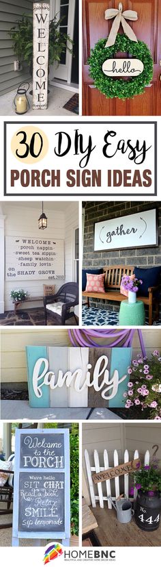 the front porch is decorated with signs and flowers