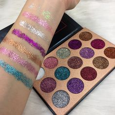 Pressed Glitter Eyeshadow Palette, Eye Shadow Pallets, Rainbow Eyeshadow, Shimmer Eyeshadow Palette, Trendy Eyeshadow, Eyeshadow Products, Shimmer Makeup, Shiny Eyes, Beauty Glazed