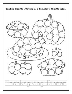 the thanksgiving dinner worksheet is shown in black and white, with an image of apples