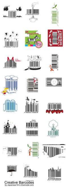 an image of barcodes that are all different colors and sizes, with the words creative