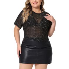 95% Polyester, 5% Spandex Casual Star Stand Out At Concerts With This Mesh Sheer Trendy Crop Tops, Designed For The Ultimate Fashion-Forward Style Made From Comfortable Quality Mesh Fabric, Providing Breathability And A Modern Aesthetic Designed To Exude Style And Confidence, These Crop Tops Are Perfect For Those Who Want To Make A Statement And Stand Out From The Crowd. The Lightweight Mesh Fabric Provides Breathability While Adding A Touch Of Modernity To Your Outfit. These Versatile Crop Tops Crop Blouses, Plus Size Halloween Costume, Club Outfits For Women, Trendy Crop Tops, Star Black, Plus Size Halloween, Trendy Plus Size Clothing, Crop Blouse, Black Dots