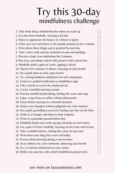 a pin that says in a large font Try This 30-Day Mindfulness Challenge Mindfulness Challenge, Lifestyle Challenge, Personal Development Activities, Be More Mindful, Healing Vibes, Practice Mindfulness