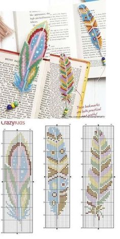 cross stitch bookmarks with different designs on them