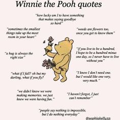 a winnie the pooh quote with flowers and an image of a teddy bear holding a flower