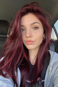 Intense Cherry Red Hair, Wine Red Hair Pale Skin, Dark Raspberry Hair Color, Chroma Sangria Hair Color, Raspberry Red Hair Color, Cherry Red Hair Pale Skin, Blonde Vs Red Hair, Cherry Red Hair Balayage, Sangria Hair Color