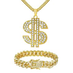 PRICES MAY VARY. 💰【Light Material Chain】The hip hop chain necklace and bracelet are made of alloy plated in gold color and shiny artificial diamonds, which is sturdy, durable and keep the color. Fake gold chain is skin-friendly, high polished finish and smooth. The 80s 90s gold chain costume has an extremely light weight, great fits for rap stars, hip hop artists, and those savvy about hip hop fashion to wear for a long time! 💰【Dollar Sign Necklace & Cuban Link Bracelet Set】You'll get 1 pcs do Gold Digger Costume, Digger Costume, Big Gold Chains, Halloween Party Accessories, 90s Costume, Hip Hop Chains, Cuban Link Bracelet, Gold Costume, Gold Money