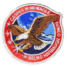 a patch with an eagle and the words casper mcmomagle, helis harbaugh