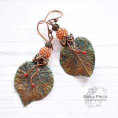 Rustic Leaf Earrings, Earthy Forest Muted Greens Browns, Copper & Bronze, Artisan Handcrafted Wearable Art Jewellery, Erika Price SRAJD UK - Etsy Handmade Leaf-shaped Nature-inspired Earrings, Handmade Leaf-shaped Earrings For Gift, Handmade Multicolor Leaf-shaped Jewelry, Handmade Adjustable Leaf-shaped Earrings, Copper Plating, Wearable Art Jewelry, Bead Stringing, Copper Plated, Leaf Earrings