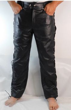 Leather Biker Pant Side Laces / Leather Pants / Motorbike Leather Pant / Gay Leather Pants  ►About Material: For this Lace up Leather Pant we used real cowhide leather. We assure you that we use 100% original leather for our products. Grommet Are Rust Free. satin Lining will be used for this Pant. Full Length Biker Leather Pants For Biker Events, Biker Style Leather Pants With Belt Loops, Biker Leather Pants With Belt Loops, Biker Pants With Belt Loops For Motorcycling, Biker Style Full-length Leather Pants For Biker Events, Fitted Leather Biker Pants For Motorcycling, Moto Leather Pants For Motorcycling, Lace Up Leather Pants, Men’s Leather Pants