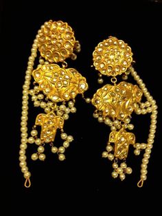 kundan earrings in white and golden with gold plated base. Earrings Model, Kundan Earrings, Gold Plate, Bangles, Plating, Gold, White