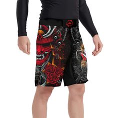 Japanese Red Demon Samurai Fight Shorts | Red Demon Samurai MMA Shorts Samurai Workout, Samurai Training, Demon Samurai, Martial Arts Shorts, Red Demon, Gym Shorts Men, Mma Shorts, Boxing Shorts, Mma Boxing